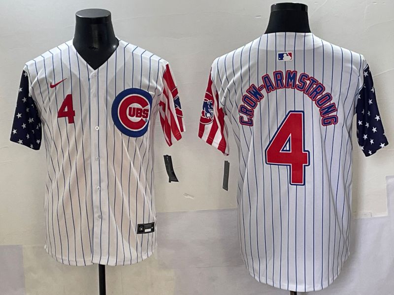 Men 2025 Chicago Cubs #4 Crow-Armstrong White Stripe a generation of national flags Joint Name Nike MLB Jersey style 2->chicago cubs->MLB Jersey